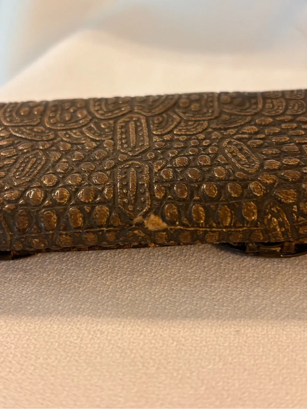 Antique 1878 Patent Victorian Men's Long Wallet Embossed Lizardskin Leather Case